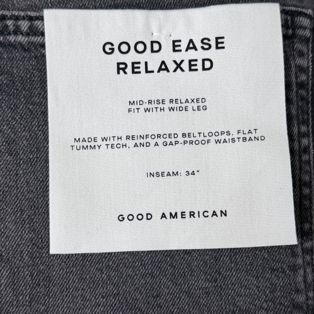 Good American Good Ease Relaxed Edgy 16 Black Distressed Wide Leg Jeans Raw Hem - Picture 7 of 10